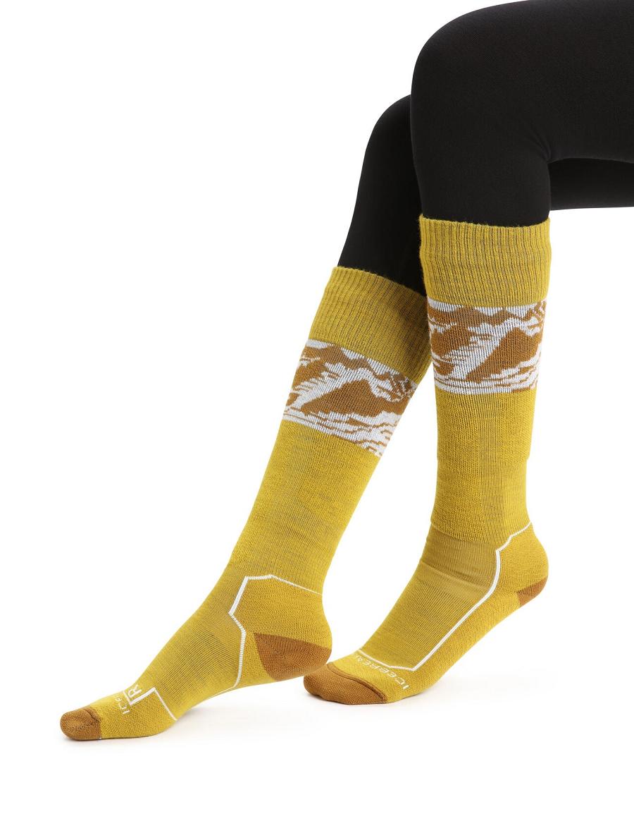 Chaussettes Icebreaker Merino Ski+ Light Over the Calf Alps 3D Femme Doré | FR 1404HAPK